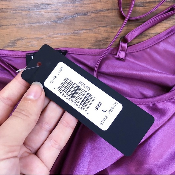 bebe • Satin Cowl Neck Slip Midi Dress Berry pink purple bias cut draped - Picture 6 of 11